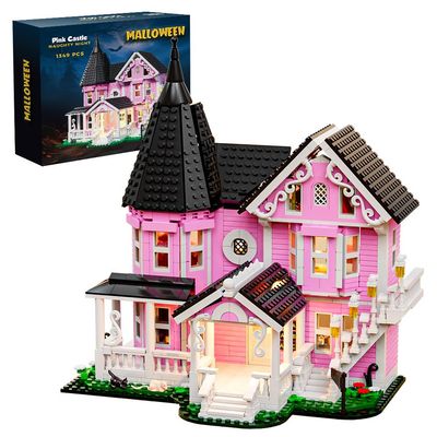 1349PCS Pink Palace House Building Set, Halloween Haunted House Blocks Toy, with Lights Christmas for Teens Girls 12+ Halloween House Kit for Kids Adults