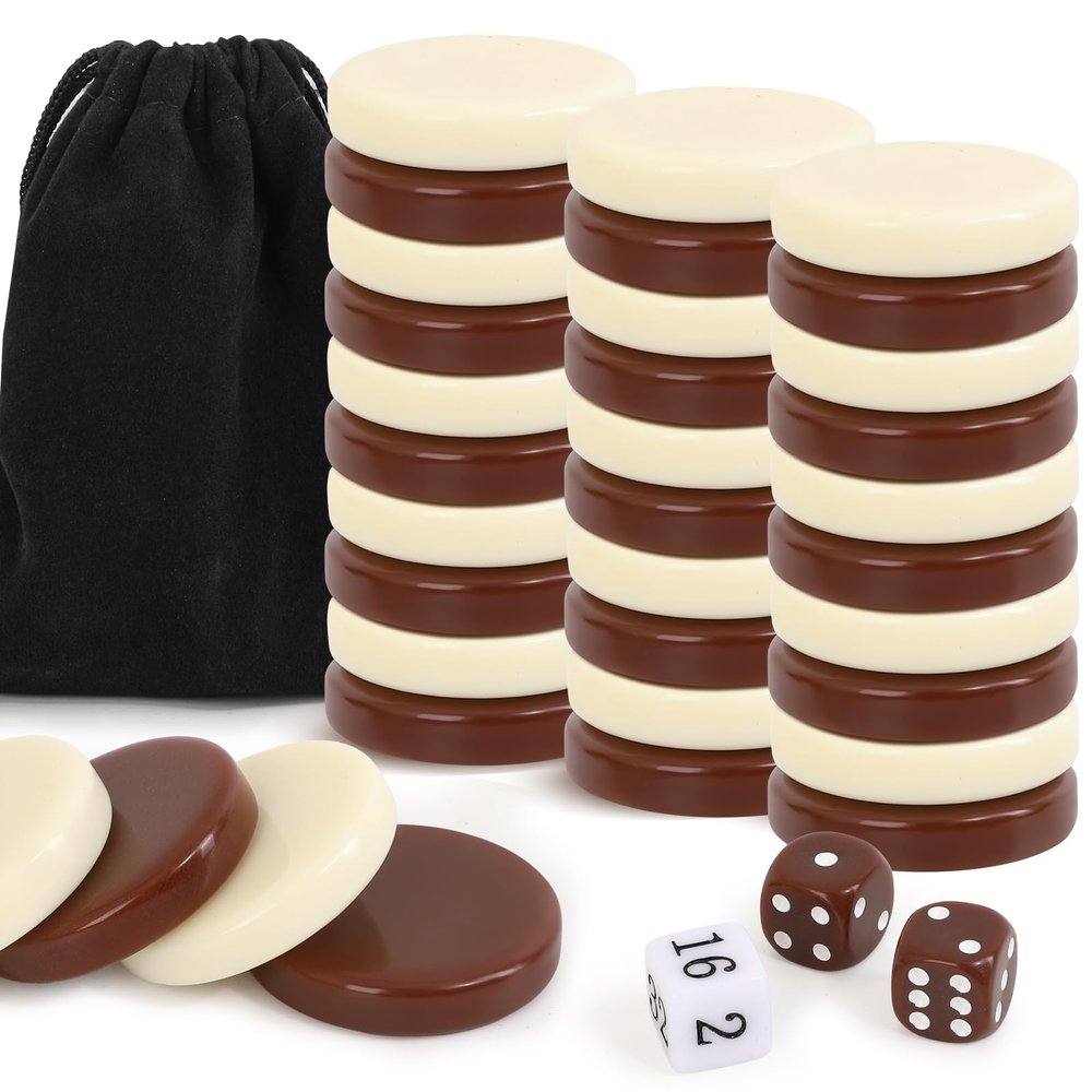 Hellpnoom Premium Ceramic Game Pieces Set - 30 Versatile Pieces for Checkers, Chess Pieces only, Backgammon Pieces only, dice & More - Smooth Finish, Durable for Checkers Board Game