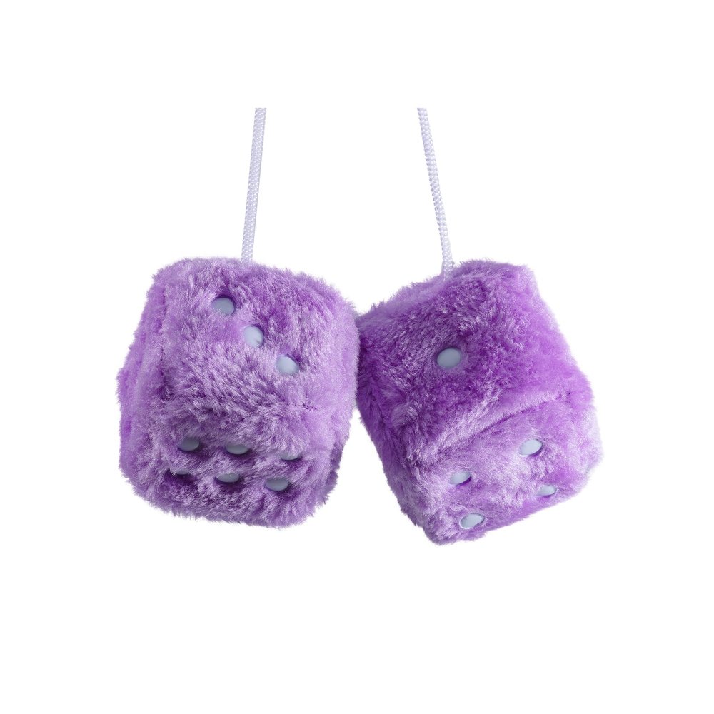 Bestookits Fuzzy Dice Plush for Car Mirror 3Inch Cute Couple Square Dotted Hanging Ornaments,Adjustable Hand Braided Rope Suitable for Bedroom (BST0039-Purple)