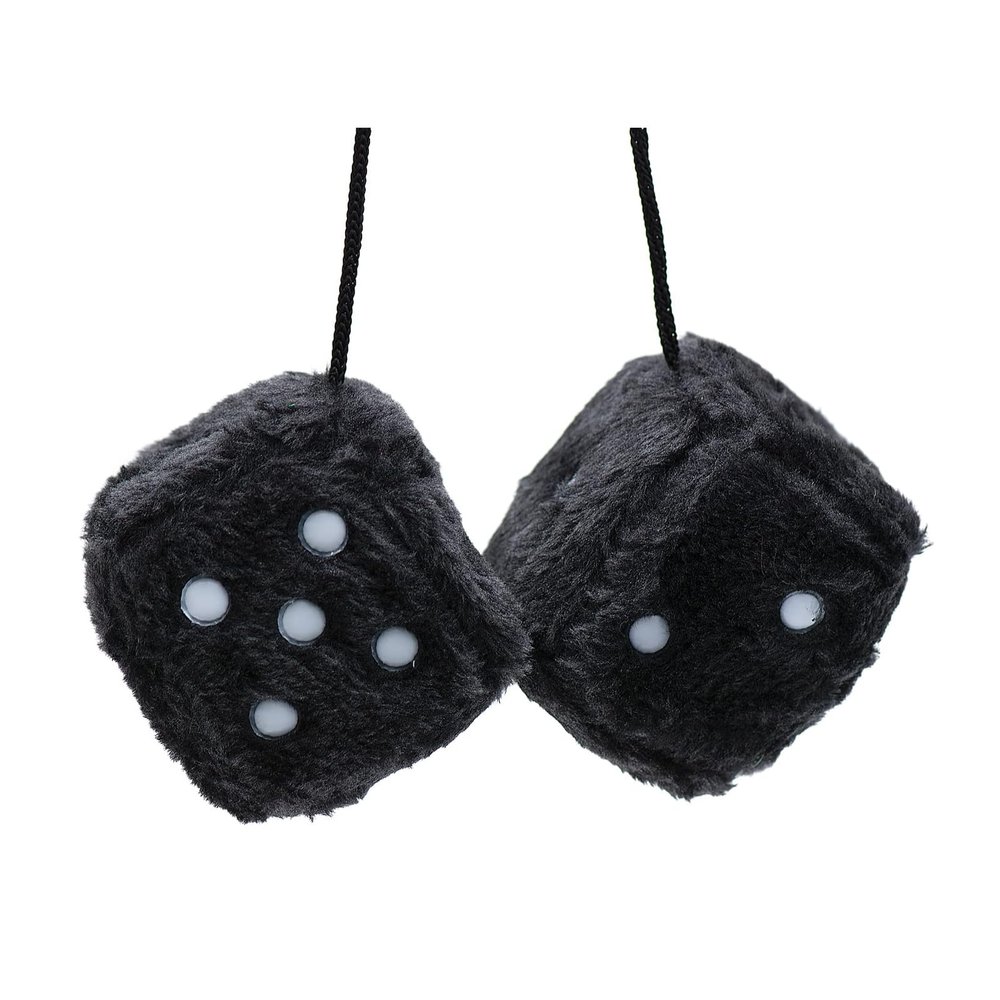 Bestookits Fuzzy Dice Plush for Car Mirror 3Inch Cute Couple Square Dotted Hanging Ornaments,Adjustable Hand Braided Rope Suitable for Bedroom (BST0039-Black)