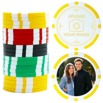 11.5 Grams Striped Custom Ceramic Clay Poker Chips Double-Sided Full-Color Personalized Printing Put Image Logo Business Cards for Texas Hold 'em Golf Casino Drink Tokens Pack of 50-1000 (Yellow)