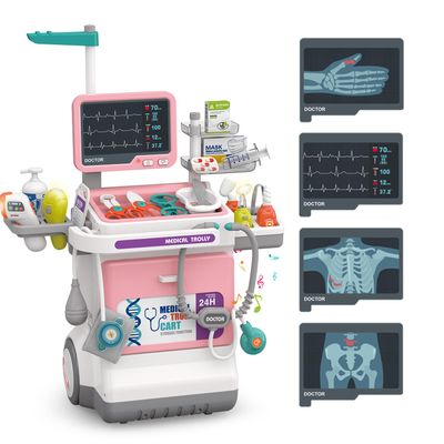 Doctor Kit for Kids Pretend Medical Station Set for Boys & Girls Mobile Cart with Kids Play Set for Ages 3 and Up Children Role Play Educational Toys (Pink)