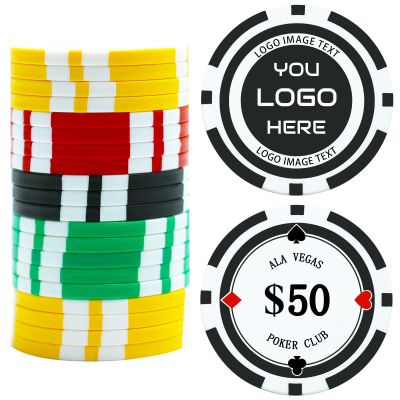 11.5 Grams Striped Custom Ceramic Clay Poker Chips Double-Sided Full-Color Personalized Printing Put Image Logo Business Cards for Texas Hold 'em Golf Casino Drink Tokens Pack of 50-1000 (Black)