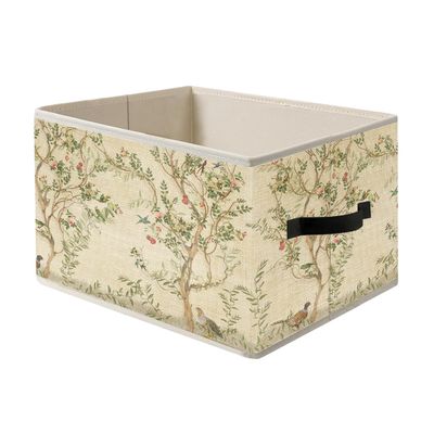 FITIE Beige Chinoiserie Floral Botanical Storage Bin Box with Handles, Cottagecore Aesthetic Foldable Organizer Basket Toybox for Girls Room Bedroom Bathroom Clothes Toys Books