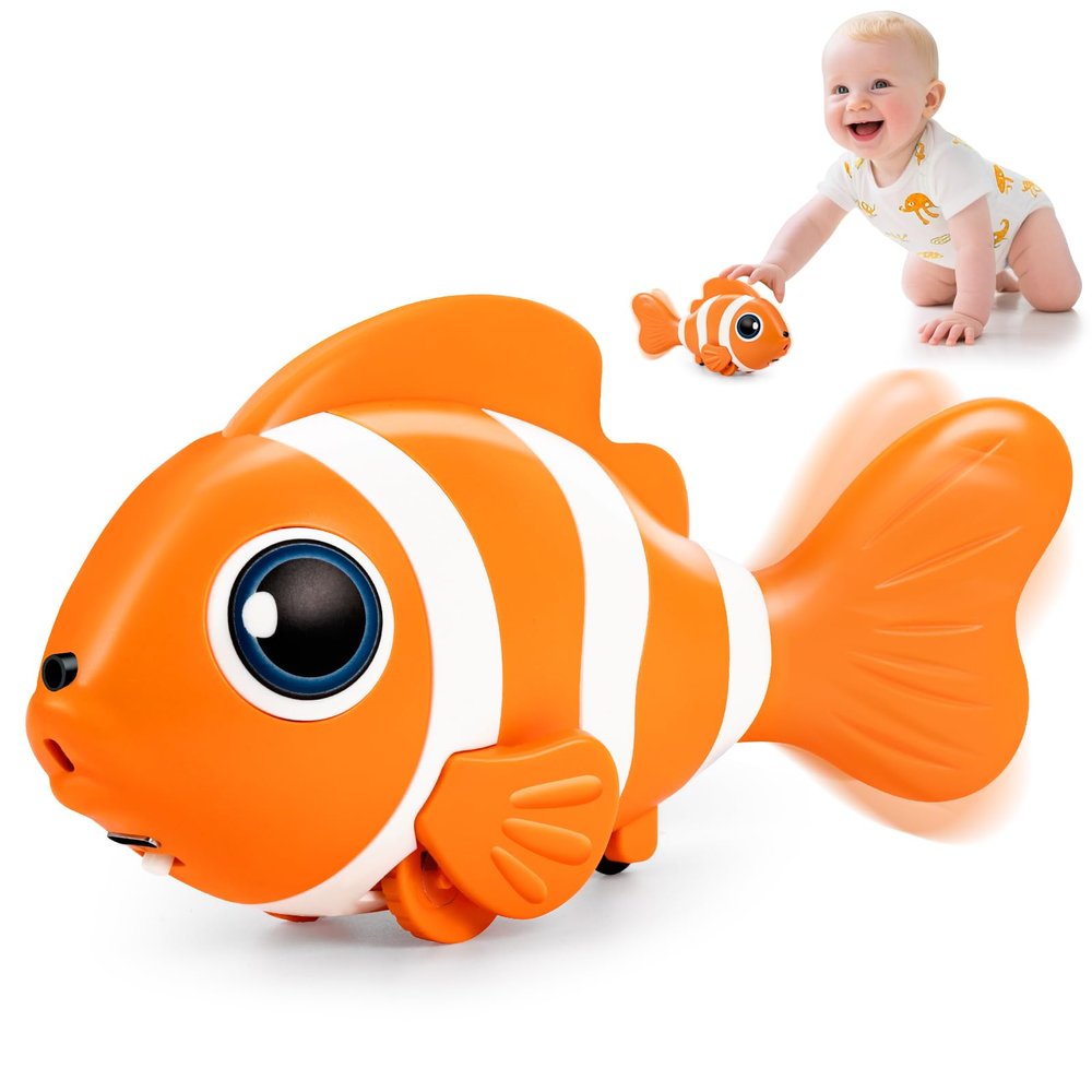 Crawling Fish Baby Toys, Novelty Tummy Time Toys for Babies 6-12 Months, Magic Swinging Fish Music Crawling Toys for Infant Toddler 12-18 Learning Crawl Walking Dancing 1st Valentines Days Gift