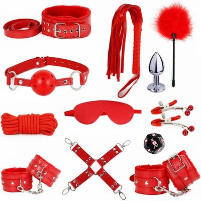 12 Classic Red Leather Multifunctional Indoor Fitness Combination Sets, Including Handmade Ropes and Sleeping Mirrors - D8