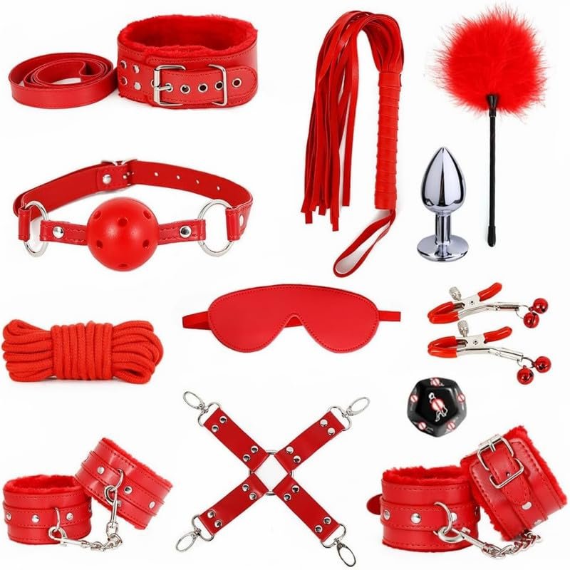12 Classic Red Leather Multifunctional Indoor Fitness Combination Sets, Including Handmade Ropes and Sleeping Mirrors - D8
