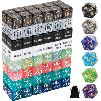 102 Pieces MTG Dice Counters Set Bulk Ability Keyword Tokens Shield Life Counters 6 Sided Dice for Magic The Gathering TCG Card Gaming Accessories (Dice Set B)