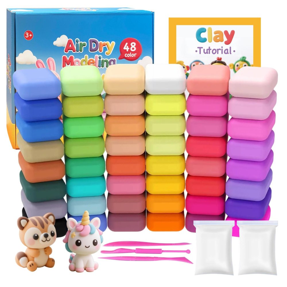 Air Dry Clay,Magic Modeling Clay with Tools,Ultra Light DIY Modeling Clay for KidsAge 3+,Children,DIY Crafts,Creative Art Crafts at Home,School (36 Colors) (48 Color)