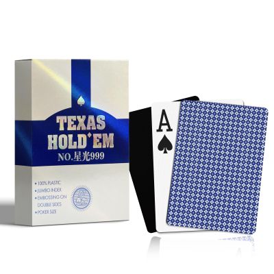 Ben Niu Casino-Quality Waterproof PVC Poker Playing Cards Premium Texas Holdem Deck with Jumbo Index, Double-Sided Embossing, Anti-Counterfeit Packaging, Smooth & Durable Shuffle (Staright Blue)