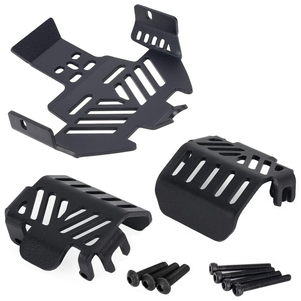 1/10 RC Chassis Armor Set for TRX-4 Stainless Steel Skid Plate & Shock/Axle Protector Compatible with TRX-4 Sport, Bronco, K5 Blazer, Defender (Fits Models 92076-4, 82046-4) Powder Coated