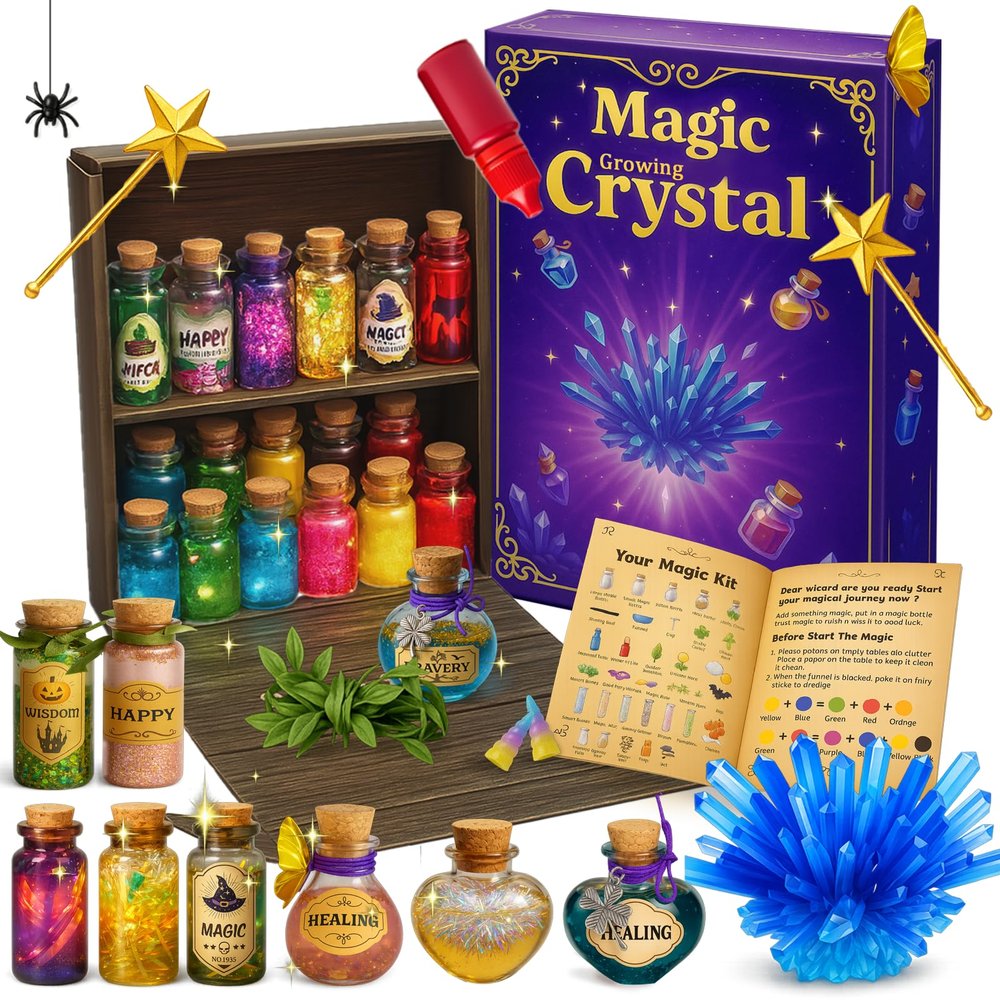 AMIZEY Potion Kits for Kids  20 Bottles with Magic Growing Crystal, Arts and Crafts for Kids Ages, Halloween & Christmas Decorations Gifts for Girls Ages 6-12 (Magic Growing Crystal)