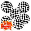 12 Pack Inflatable Monster Truck Checkered Beach Balls 12 Inches Black and White Flag Design Bulk Toys for Kids Pool Games, Summer Jam Party Supplies, Race Theme Decorations and Class Gifts view 1