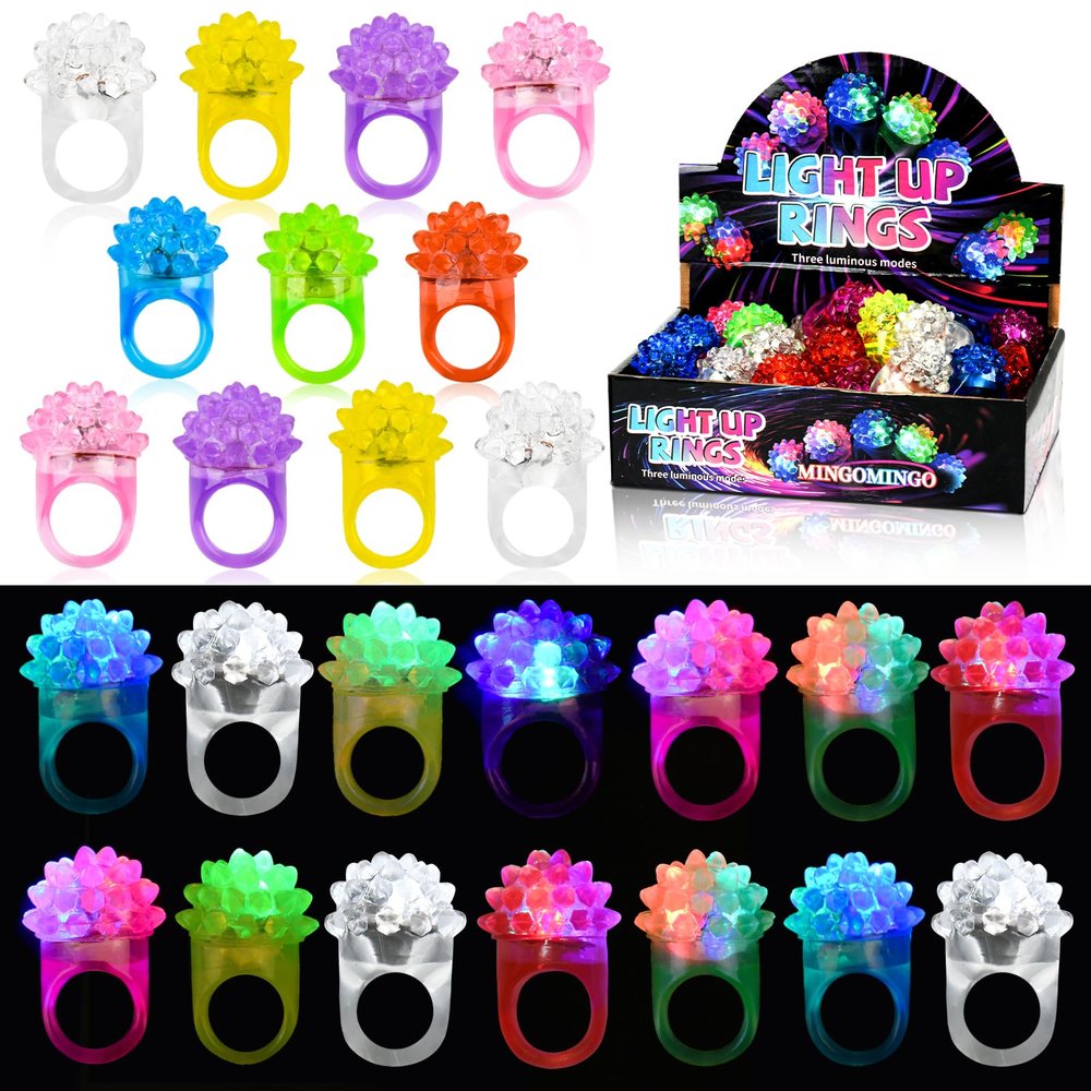 MINGOMINGO 50 Pack LED Light Up Rings & Glow Rings  Bachelorette Party Favors, Bridal Shower Favors, Graduation Favors Bulk, Classroom Prizes, 3-Mode Flashing