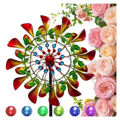83in Metal Wind Spinners Outdoor Yard Wind Spinner Solar Powered Glass Ball with Kinetic Yard Metal Wind Spinner