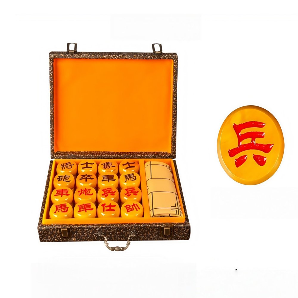 Natural Wood Chinese Chess, Xiangqi Gift Set - Travel Games Sets with Board Games Gift, Xiang Qi Game & Pieces, Chinese Decor & Gifts, Chinese New Year Decor