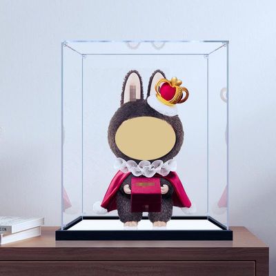 2cm high-end Black Brushed Mirror Base , Thickened Clear Acrylic Display Case for Zimomo Labubu for Pop Mart I Found You Angel in Clouds Doll, LABUBU Large Toy 11.8"x9.8"x15.7"