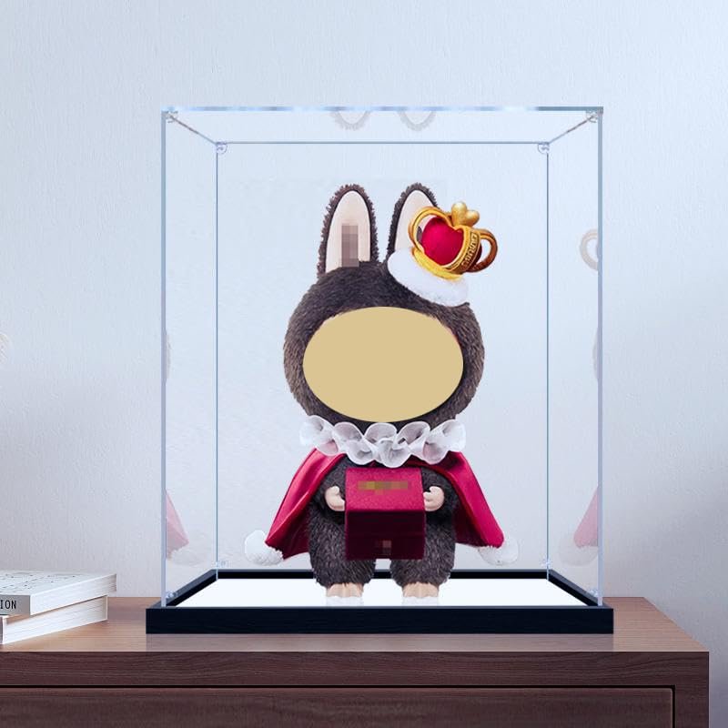 2cm high-end Black Brushed Mirror Base , Thickened Clear Acrylic Display Case for Zimomo Labubu for Pop Mart I Found You Angel in Clouds Doll, LABUBU Large Toy 11.8"x9.8"x15.7"