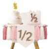 1/2 Birthday girl, Pink High Chair Banner with Handmade Hat and Candle, Half Way to One Baby, Half Birthday Docoration view 1