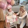 1/2 Birthday girl, Pink High Chair Banner with Handmade Hat and Candle, Half Way to One Baby, Half Birthday Docoration view 3
