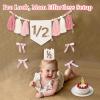 1/2 Birthday girl, Pink High Chair Banner with Handmade Hat and Candle, Half Way to One Baby, Half Birthday Docoration view 4