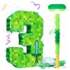 16 Inch Number 3 Pixel Pinata with Piata Stick, Blindfold, Confetti for Boys Girls Birthday Decorations, Kids Party Supplies, Easy to Fill and Hang (MinC-3th) view 1
