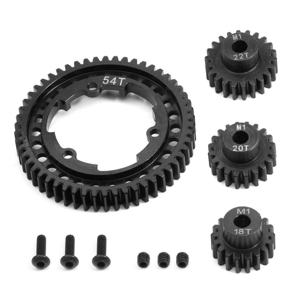 46T 50T 52T 54T Steel Spur Gear with M1 18T 20T 22T Pinion Gear 6447 6449 Compatible with 1/5 1/10 2.0 Scale RC Cars and VXL MAXX Models(54T)