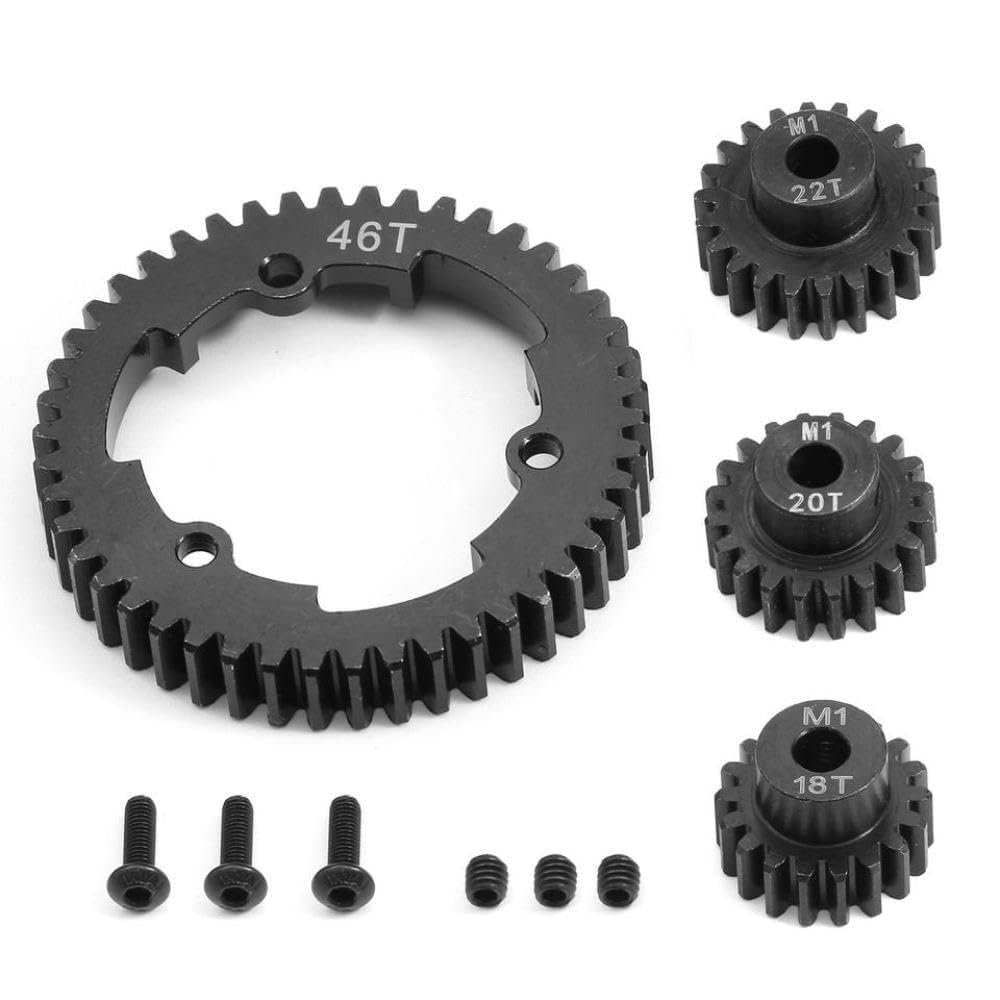 46T 50T 52T 54T Steel Spur Gear with M1 18T 20T 22T Pinion Gear 6447 6449 Compatible with 1/5 1/10 2.0 Scale RC Cars and VXL MAXX Models(46T)