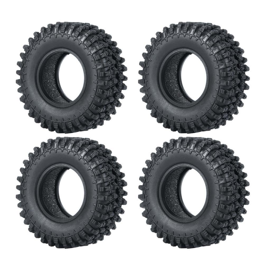 4Pcs 1.0 Inch Metal Beadlock Wheel Rims with Soft Rubber Tires 50mm 54mm Compatible with 1 24 Scale RC Crawler Cars Like SCX24 90081 Model Accessories Parts(50mm Tires-A)