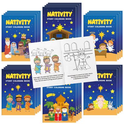 Nativity Coloring Books for Kids - 24Pcs Bulk Christian Nativity Mini Coloring Booklet DIY Art Drawing Book for Bible Savior Religious Activity Supplies School Classroom Xmas Party Goodie Bag Stuffer
