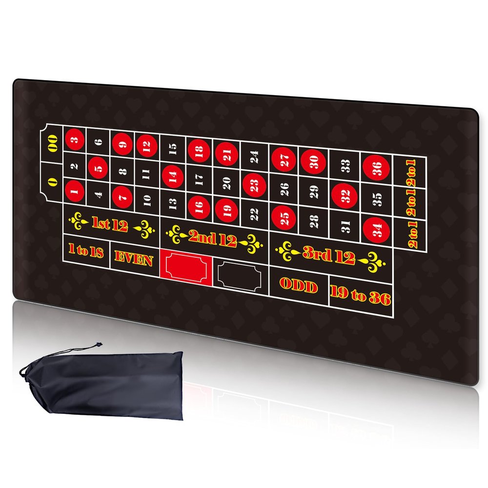 Extguds 23.6 x 47.2 Roulette Tabletop Layout Mat,Waterproof & Anti-Slip Rubber Casino Roulette Mat with Storage Bag, Perfect for Game Night Party,for Adult
