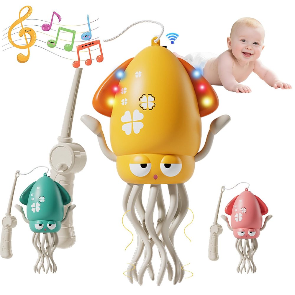 Baby Stocking Stuffers 6-12 12-18 Months Boys Girls, Tummy Time Musical Crawling Dancing Squid Octopus Toy for 1 2 3 4 5 Year Old Kid, Toddler Birthday Christmas Gifts for Grandkids