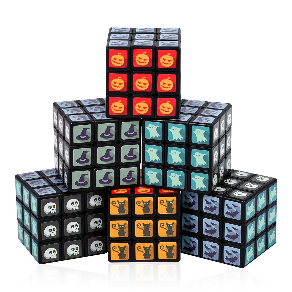 JOLLYFUN 48 Pack Halloween Mini Cube Set, 1.18 Inch 3x3x3 Bulk Mini Cube Puzzles, Halloween Party Favors, Non-Candy Treats, Classroom Prizes, Goodie Bag Stuffers for Kids