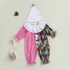 2Pcs Neutral Outfits Toddler Baby Boy Girl Halloween Romper Jumpsuit Clown Halloween Clothes with Hat (Pink, 6-12 Months) view 4