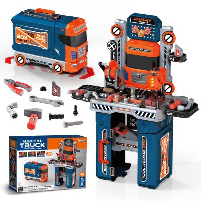 ShyLizard 65 Pcs Kids Tool Set, 2-in-1 Kids Tool Box & Bench, Toddler Tool Set with Electric Drill and Power Miter Saw, Workbench for Boys Age 3 4 5 6 7 8 Year Old