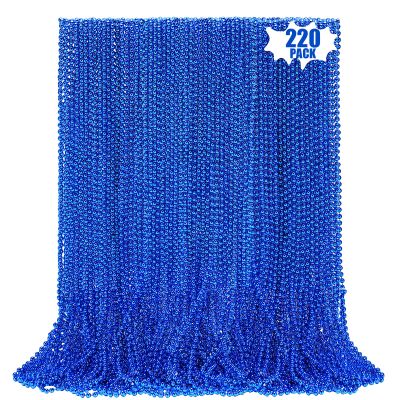 LINSIRON 220 PCS Blue Bead Necklace, 33 Inch Mardi Gras Christmas Beads, Bulk Metallic Party Beads for Mardi Gras Parade, St Patricks Day, Wedding, Birthday, Pirate Carnival Party Favors