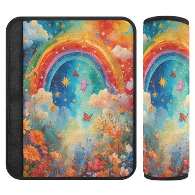 Nexawaveo Car Seat Strap Covers Dreamy Rainbow Starry Night Soft Flannel Shoulder Pads for Baby Car Seat Stroller Backpack