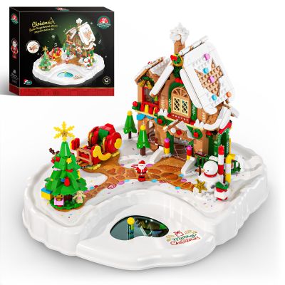 2025 Christmas Gingerbread House Building Set with Magnetic Interactive Base, 656PCS Holiday Village Building Block with Music Toy, Movable Santa, Xmas Tree,Sleigh, Gifts for Adults Kids Girls Boys 6+