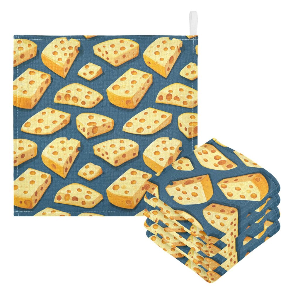 CUPADA Baby Washcloths Cheese Cubes on Blue Muslin Face Towels Soft Absorbent Burp Wash Wipes Towel for Newborn Infant, 5 Pack