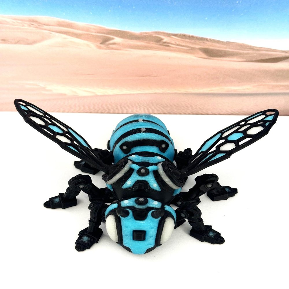 Articulated Cyber Bee, 3D Printed Cyber Bee Magnet Stress Relief Desk Toy Futuristic Interactive - Fridge Magnet - 3D Printed in USA -CB001-GID-BLUE