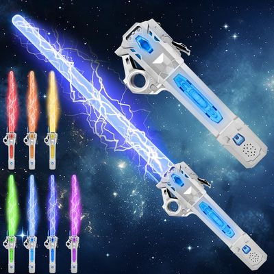 Light Up Sword, Flashing Dueling Sabers for Kids with FX Sound Retractable Blade, 7 Light Color War Warriors Weapon Toy, Cool Halloween Cosplay Costume Party Decoration Christmas Birthday Gift Silver