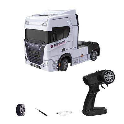 PrecisionX 1/43 Scale 2.4G Full-Proportional Mini RC Drifting Semi-Truck with Gyroscope, Road Cones and Drift Tires,Ready to Run (White)