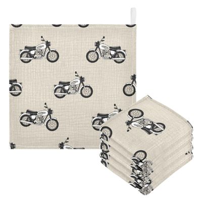 CUPADA Baby Washcloths Motorcycle Pattern Design Muslin Face Towels Soft Absorbent Burp Wash Wipes Towel for Newborn Infant, 5 Pack
