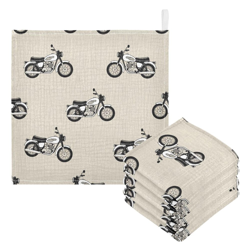 CUPADA Baby Washcloths Motorcycle Pattern Design Muslin Face Towels Soft Absorbent Burp Wash Wipes Towel for Newborn Infant, 5 Pack
