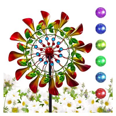 83in Metal Windmill Garden Spinners Solar Powered Glass Ball with Kinetic Outdoor Windmill