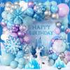 103pcs Winter Wonderland Balloon Garland Arch Kit with Giant 3D Ice Crystal Star & Gradient Snowflake Foils, 18/12/10/5 Inch Metallic Blue Purple Silver Printed Latex for Girls Ice Princess Birthday view 1