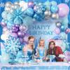 103pcs Winter Wonderland Balloon Garland Arch Kit with Giant 3D Ice Crystal Star & Gradient Snowflake Foils, 18/12/10/5 Inch Metallic Blue Purple Silver Printed Latex for Girls Ice Princess Birthday view 3