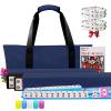 American Mahjong Game Set with Blue Carrying Bag,166 Premium White Tiles (1.2''), All-in-One Color Rack/Pushers, Chips, Wind Indicator, English Manual, Complete Mah jongg, Mahjong Tiles Set (Blue) view 1