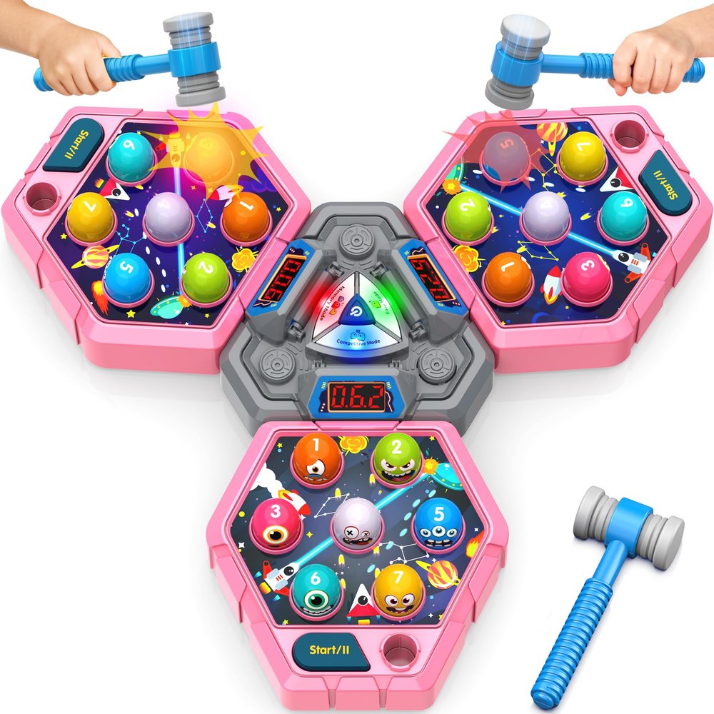 ANNKIE Whack Hammer Mole Game for Toddlers, Toys for 3 4 5 6+ Year Old Boys Girls, Pounding Toy for Age 3-5, Gifts for 3-12 Year Old Boys Girls, Interactive Educational Toys with 3 Modes,1-3 Players