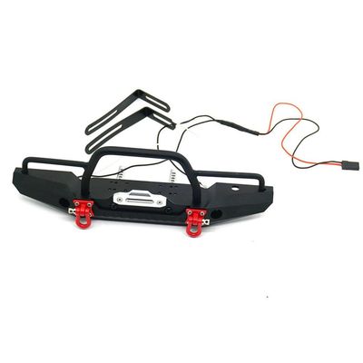 1/10 RC Crawler Car Aluminum Front Bumper with Lights Tow Hook Upgrade Parts Compatible with Various Crawler Models(Type A)